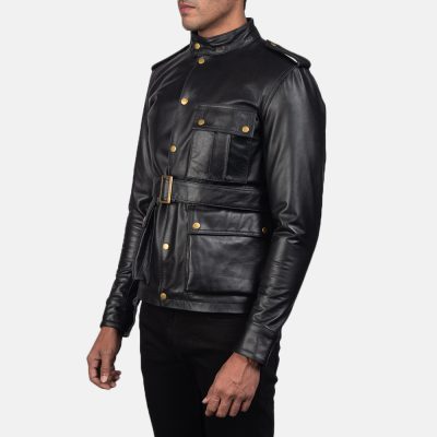 Germain Black Leather Jacket front