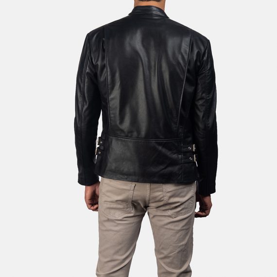 Hank Black Leather Biker Jacket back