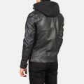 Hector Black Hooded Leather Biker Jacket back