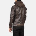 Hector Vintage Brown Hooded Leather Biker Jacket back