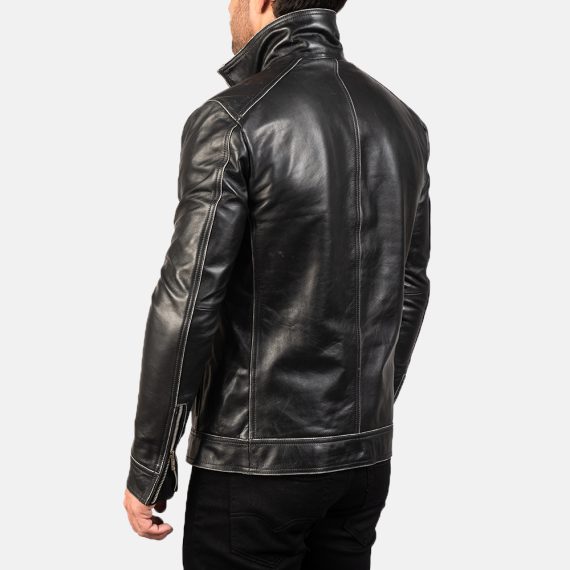 Hudson Black Leather Biker Jacket back