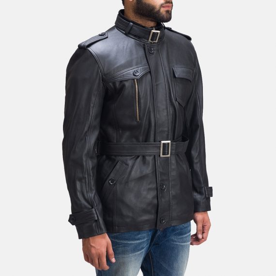 Hunter Black Leather Jacket front