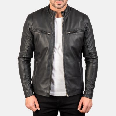 Ionic Black Leather Jacket front