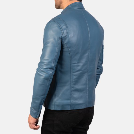 Ionic Blue Leather Biker Jacket back