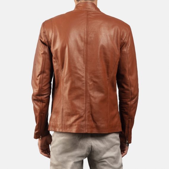 Ionic Brown Leather Biker Jacket back