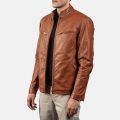 Ionic Brown Leather Biker Jacket front