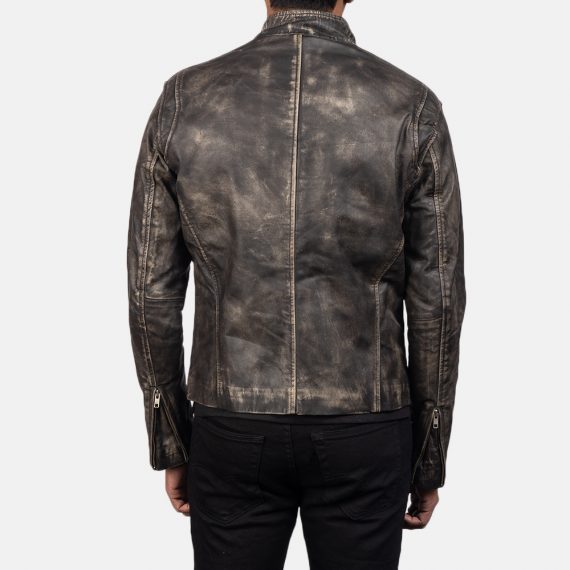 Ionic Distressed Brown Leather Biker Jacket back