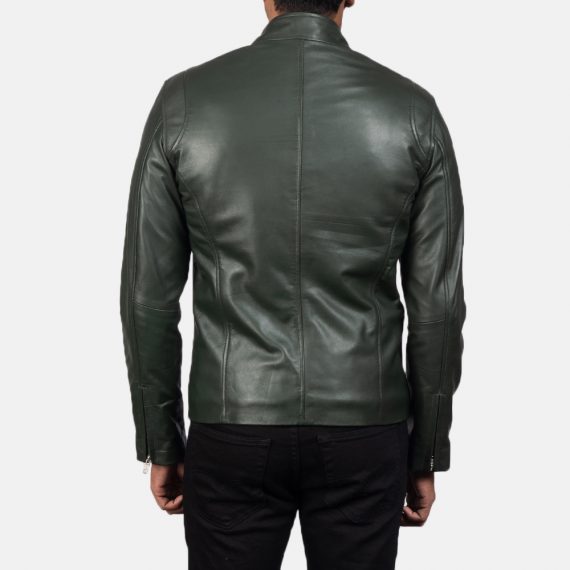 Ionic Green Leather Biker Jacket back