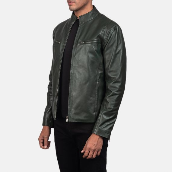 Ionic Green Leather Biker Jacket front