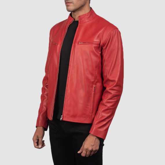 Ionic Red Leather Biker Jacket front
