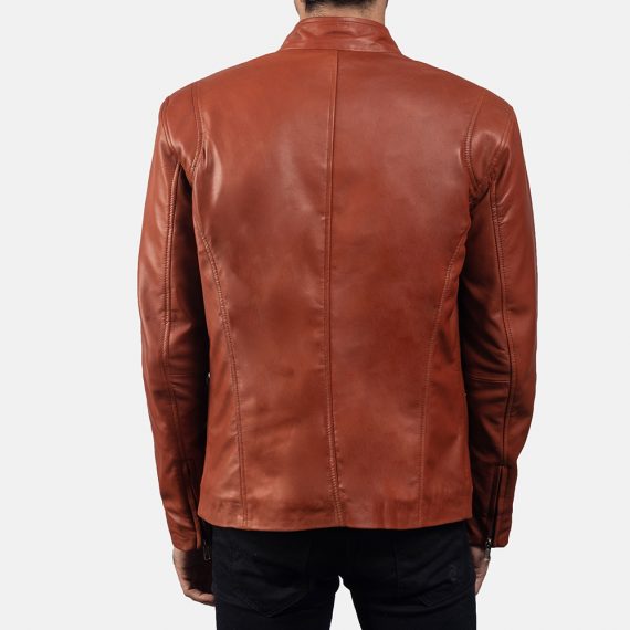 Ionic Tan Brown Leather Biker Jacket back