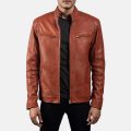 Ionic Tan Brown Leather Biker Jacket front