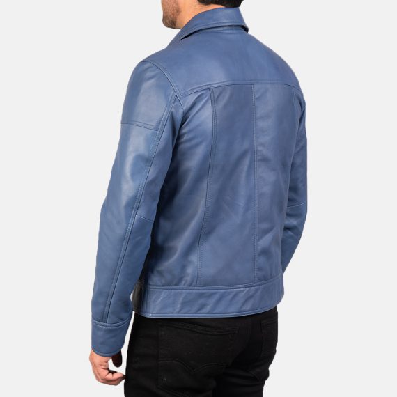 Lavendard Blue Leather Biker Jacket back