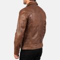 Lavendard Brown Leather Biker Jacket back