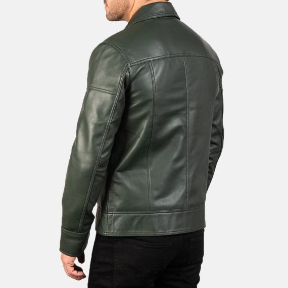 Lavendard Green Leather Biker Jacket back