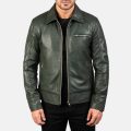 Lavendard Green Leather Biker Jacket front