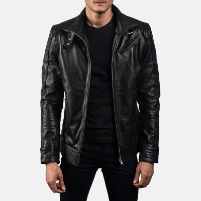 Legacy Black Leather Biker Jacket front