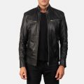 Mack Black Leather Biker Jacket front