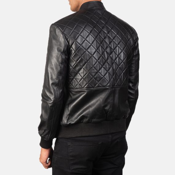 Moda Black Leather Bomber Jacket back