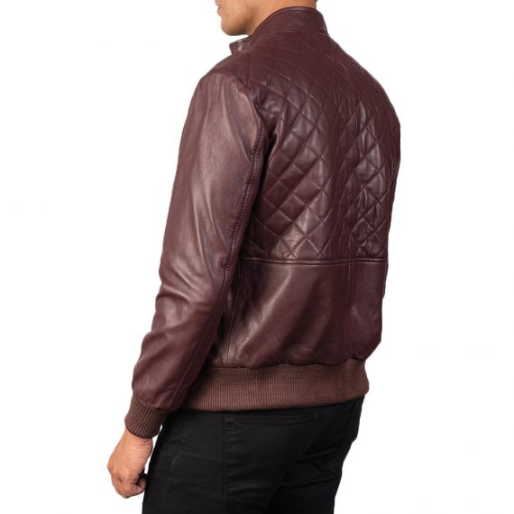 Moda Maroon Leather Bomber Jacket back