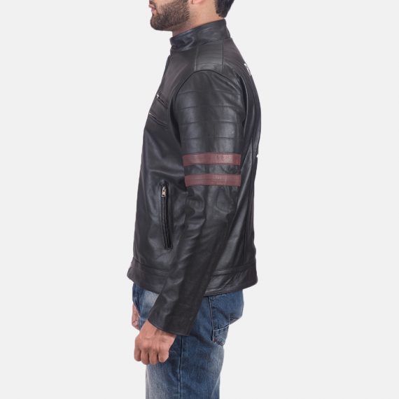 Monza Black & Maroon Leather Biker Jacket front
