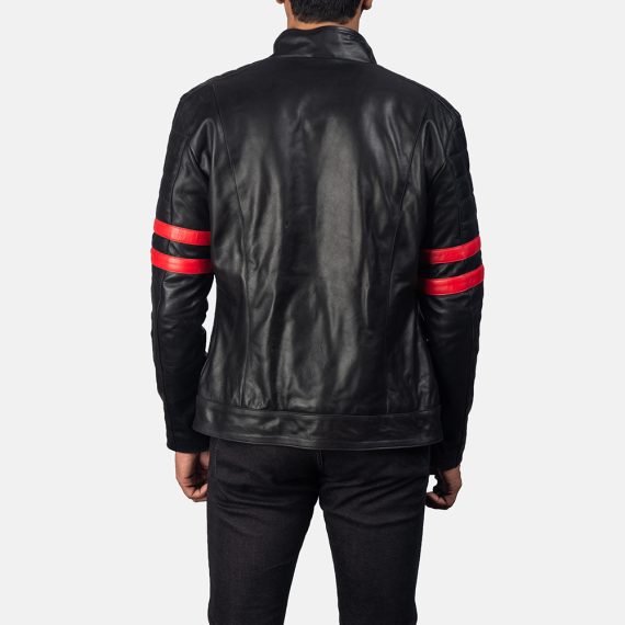 Monza Black & Red Leather Biker Jacket back