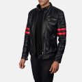 Monza Black & Red Leather Biker Jacket front