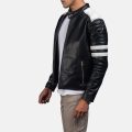 Monza Black & White Leather Biker Jacket front