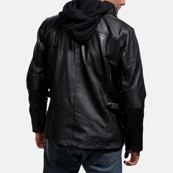 Moulder Hooded Black Leather Jacket back