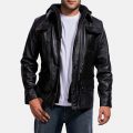 Moulder Hooded Black Leather Jacket front