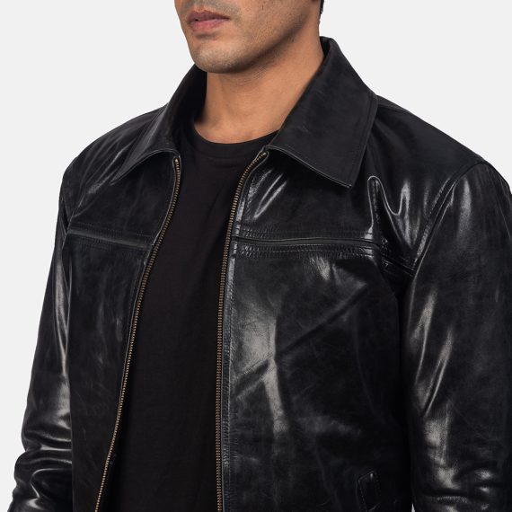 Mystical Black Leather Jacket front