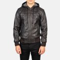 Nintenzo Brown Hooded Leather Jacket