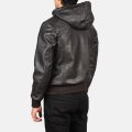 Nintenzo Brown Hooded Leather Jacket back