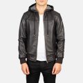 Nintenzo Brown Hooded Leather Jacket front