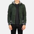 Nintenzo Green Hooded Suede Jacket front