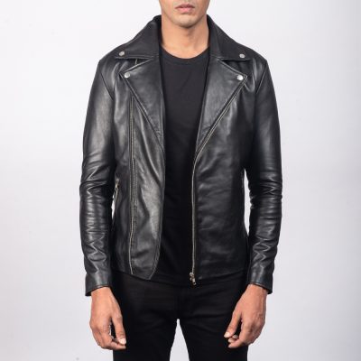 Noah Black Leather Biker Jacket front