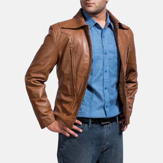 Old School Brown Leather Jacket front