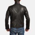 Onyx Black Leather Biker Jacket back