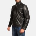 Onyx Black Leather Biker Jacket front
