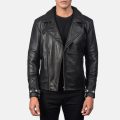 Raiden Black Leather Biker Jacket front