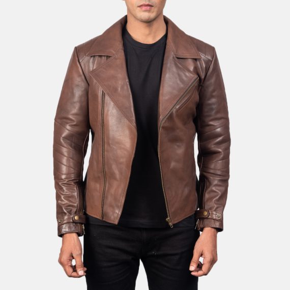 Raiden Brown Leather Biker Jacket front