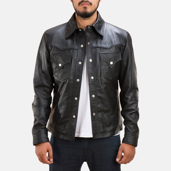 Ranchson Black Leather Shirt front