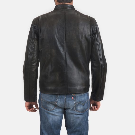 Rustic Black Leather Biker Jacket back