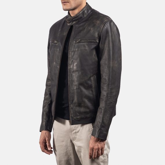 Rustic Brown Leather Biker Jacket front