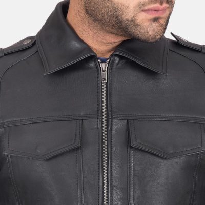 Sergeant Black Leather Jacket front