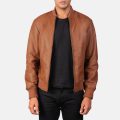 Shane Brown Leather Bomber Jacket front