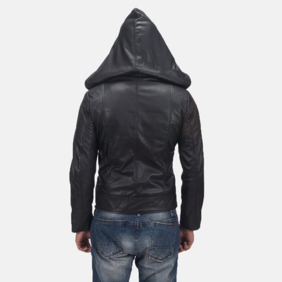 Spratt Black Hooded Leather Jacket back