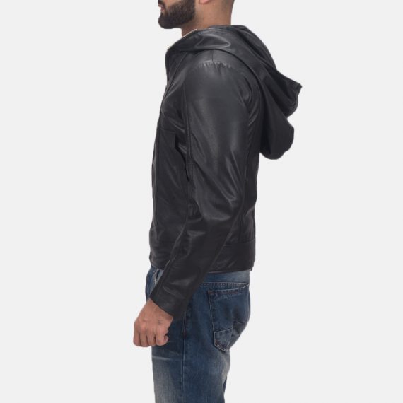 Spratt Black Hooded Leather Jacket front