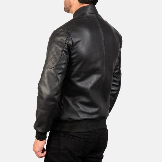 Sven Black Leather Bomber Jacket back