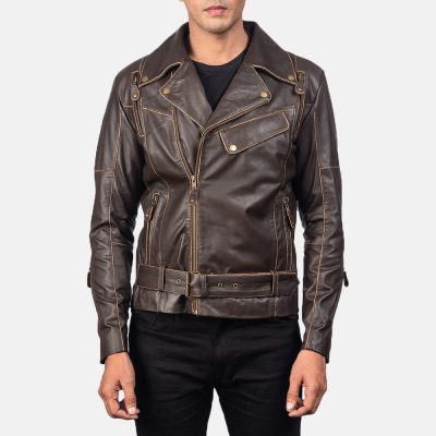 Vincent Brown Leather Biker Jacket
